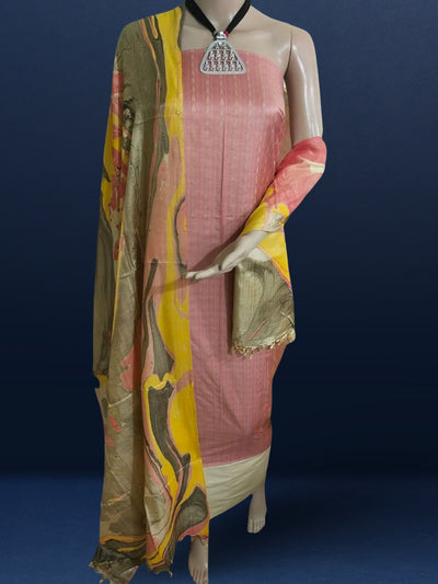 Abstract Katan Silk Tie Dyed Pink & Beige Suit