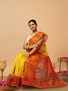 Vibrant Kota Doria Blockprinted Yellow Saree