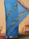 Handcrafted Kota Silk Plain Saree Ocean Blue