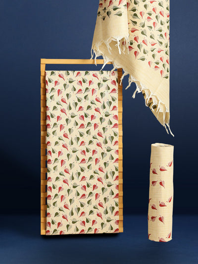 Blossom Leafy Blockprinted Khadi Silk Beige Suit