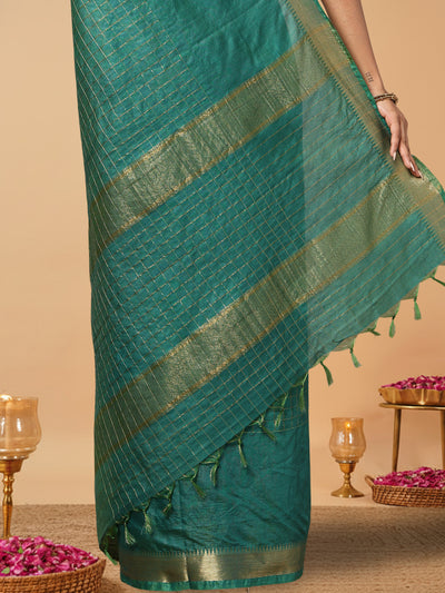 Handcrafted Kota Silk Green Plain Saree