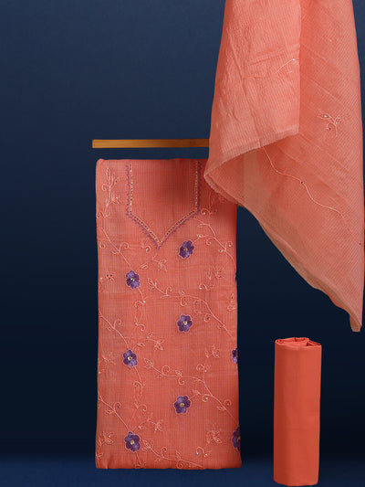 Brilliant Kota Doria Pink Suit Material Embroidered