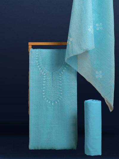 Chikenkari Kota Doria Serene Blue Suit