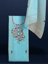 Embroidered Bold Kota Doria Blue Suit (Top+Bottom+Dupatta)