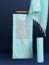 Gulmohar Slub Linen Aqua Blue Unstitched Suit