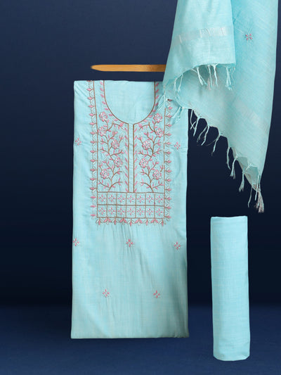 Gulmohar Slub Linen Aqua Blue Unstitched Suit