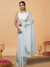 Vivid White Pure Kota Doria Saree Embroidered