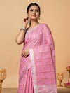 Pure Linen Check Design Handloom Light Pink Saree