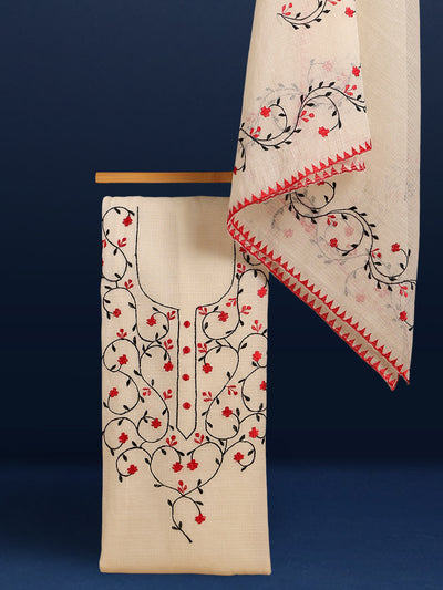 Embroidered Elegant Kota Doria White Suit (Top+Dupatta)