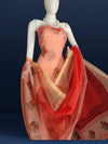 Unique Kota Doria Red Blockprinted Suit (Top+Dupatta+Bottom)