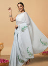 Vivid White Pure Kota Doria Saree Embroidered