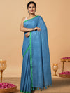 Tranquil Slub Linen Hand Dyed Blue Saree