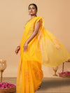 Bright Kota Doria Cotton Bel Embroidery Yellow Saree Handdyed