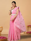 Kota Doria Chic Pink Saree Allover Embroidery Handcrafted