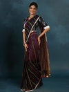 Shining Pure Linen Kantha Work Saree Black