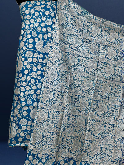 Katan Silk Radiating Blockprint Royal Blue Suit