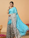 Half Dye Half Print Kota Silk Saree Summer Sky Blue