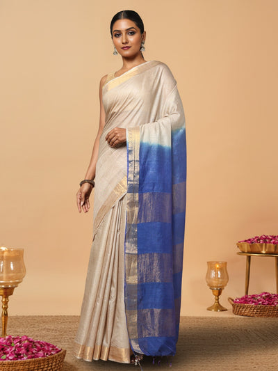Handloom Kota Silk Joyful Beige & Blue Saree