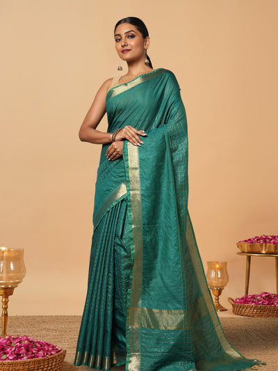 Handcrafted Kota Silk Green Plain Saree