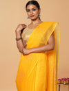 Bright Kota Doria Cotton Bel Embroidery Yellow Saree Handdyed