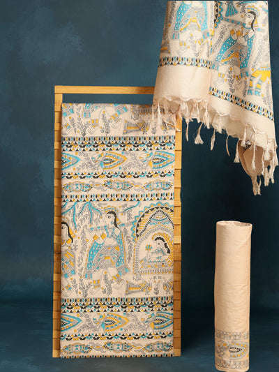 Blissful Katan Silk Madhubani Beige Suit