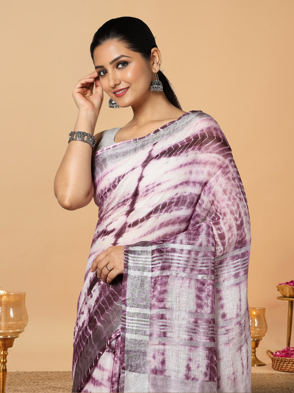 Expressive Linen Shibori Hand Dyed Saree Purple