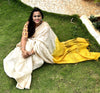 Handloom Kota Silk Saree Beige Color with Yellow Pallu and Yellow Blouse-Indiehaat