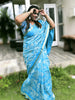 Pure Kota Linen Saree Monsoon Blue Color Embroidered with running blouse-Indiehaat