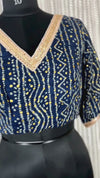 Crepe Silk Stitched Blouse Dark Blue Color Bandhej Design - IndieHaat