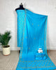 Blue Katan Silk Suit Piece with Bottom and Dupatta Floral Handblock Print-Indiehaat