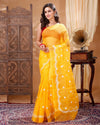 Kota Doria Sarees Embroidery work with blouse Yellow Colour-Indiehaat