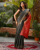 Silkmark Certified Gichcha Tussar Handloom Hand Dyed Saree Black Color with Blouse-Indiehaat