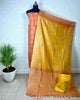 Khadi Cotton Batik Handblock Print Orange color Suit Piece with Bottom and Dupatta-Indiehaat