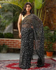 Georgette HandCrafted Tepchi work Black Saree with Running Blouse-Indiehaat