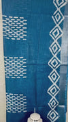 IndieHaat | Slub Linen Blue Saree Batik Print Running Blouse Ajrakh Dabu