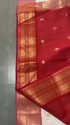 Maheshwari Handloom Silk Saree White Color with Golden Zari Double Design border Paan Buti, Red Color Pallu and running blouse - IndieHaat