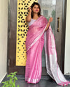 Hand Dyed Pure Tissue Linen Pink Color Saree With Running Blouse-Indiehaat