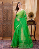 Kota Doria Pure Silk Green Saree Hand Dyed with Blouse-Indiehaat