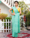 Silkmark Certified Gichcha Tussar Handloom Hand Dyed  Green Plain Saree with Running Blouse-Indiehaat