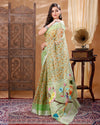 Kota Doria Paithani Embroidery Designer Saree Light Green Colour with running blouse-Indiehaat