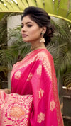 Banarasi Silk Saree Dark Pink Color with contrast pallu and blouse - IndieHaat