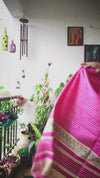 Silkmark Certified Tussar Silk Handloom Handblock Printed Biege and Pink Saree with Blouse-Indiehaat