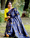 Silkmark Certified Pure Tussar Silk Embroidered Black Saree with Embroidery Color Blouse (Tussar by Tussar)-Indiehaat