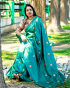 Silkmark Certified Pure Tussar Silk Embroidered Green Saree with Embroidery Color Blouse (Tussar by Tussar)-Indiehaat