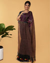 Pure Linen Weaving Design Kantha Work Saree Black Colour with Kantha Blouse-Indiehaat