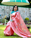 Silkmark Certified Pure Tussar Silk Embroidered Peach Saree with Embroidery Colour Blouse (Tussar by Tussar)-Indiehaat
