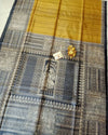 Silkmark Certified Tussar Silk Handloom Handblock Printed Yellow Saree with Blouse-Indiehaat