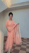 Graceful Pure Linen Embroidered Handloom Orange Saree