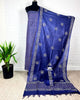 Katan Silk Printed Suit Piece Blue Color with Bottom and Dupatta Handcrafted-Indiehaat