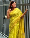 Silkmark Certified Moonga Tussar Silk Himalaya Green Saree with Running Blouse Handcrafted-Indiehaat
